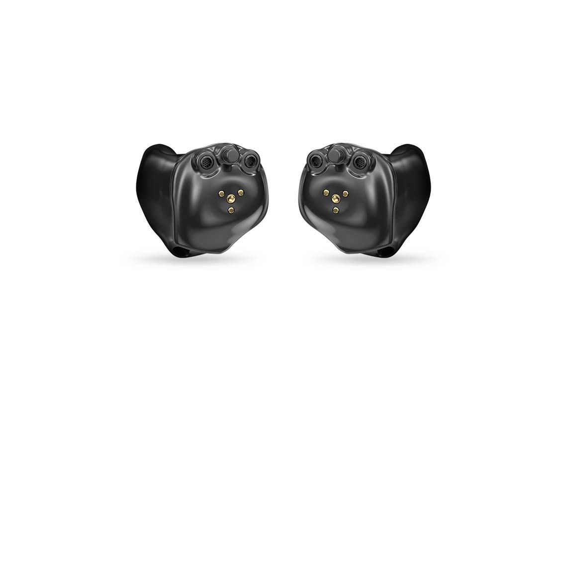 A pair of Black ITC R hearing aids